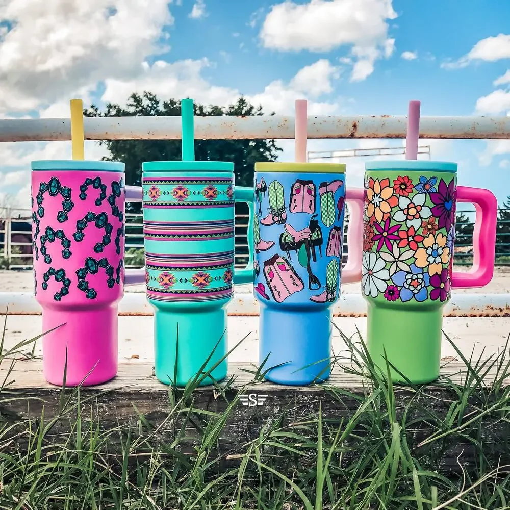 Hot Pink Turquoise Squash Blossom Western 24oz Stainless Steel Tumbler Cup